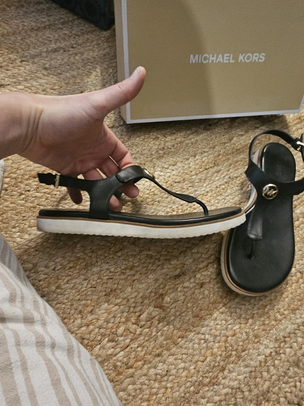 Michael Kors Women’s Black MK Logo Thong Sandals